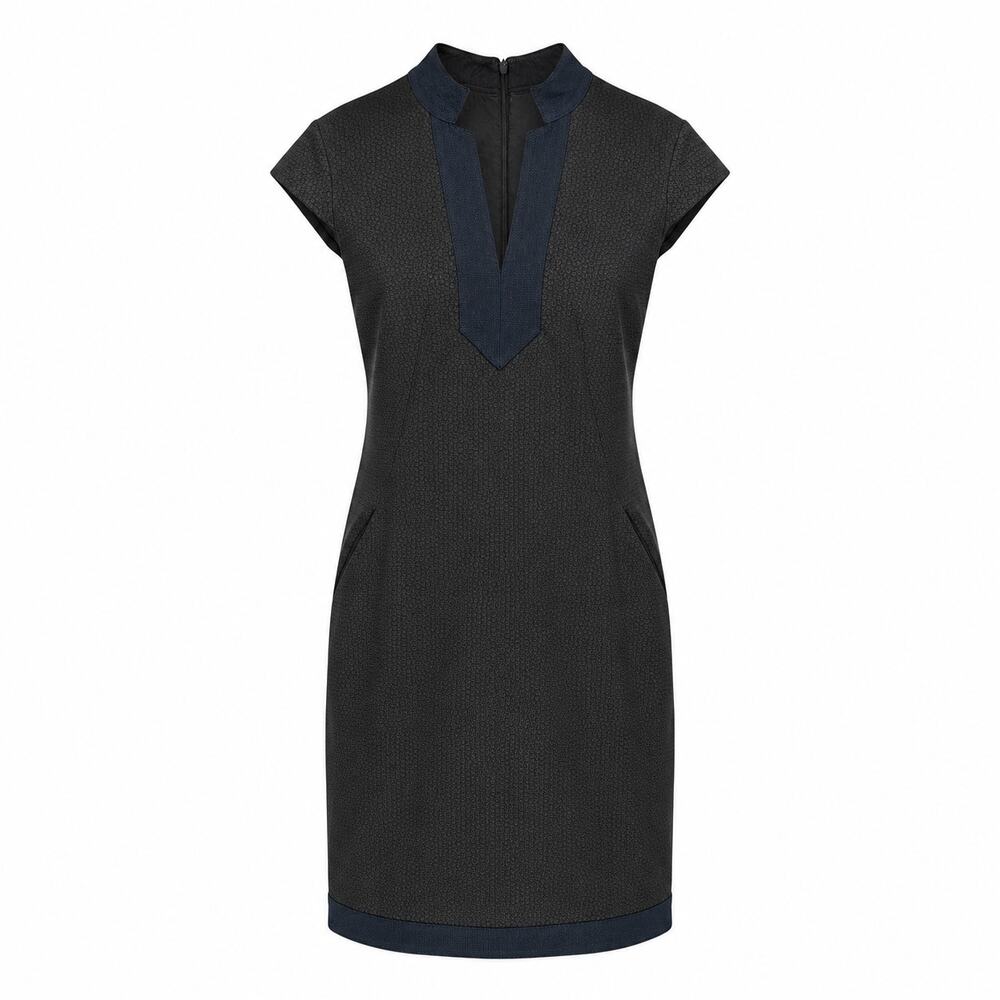 Kay Unger NY Dress Womens 10 Black Textured Sheath Career Pockets Cap Sleeve